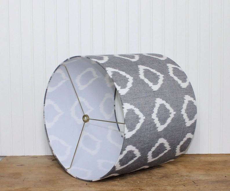 Modern Gray Ikat Drum Lampshade Handwoven Fabric image 3