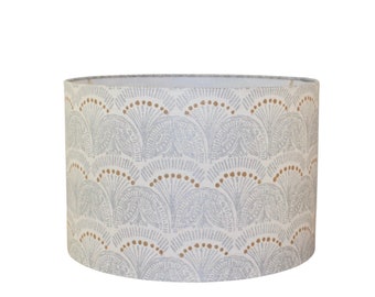 Silver Drum Lampshade, Chic Metallic Block Print Fabric Lampshade, Statement Lighting