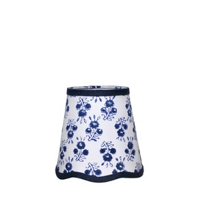 Scalloped Sconce Shade with Blue Block Print Floral Pattern