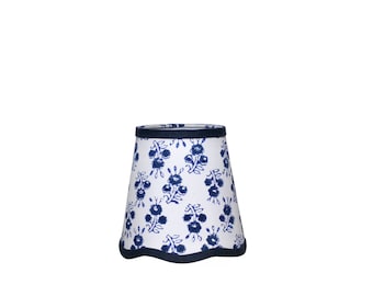 Scalloped Sconce Shade with Blue Block Print Floral Pattern