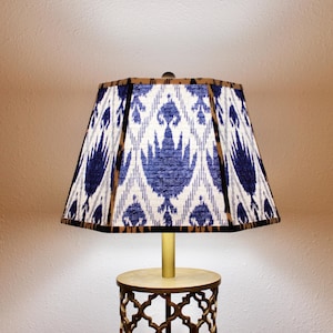 Bohemian Blue Ikat Lampshade, Moroccan Inspired Table Lamp Cover for Eclectic Home Decor