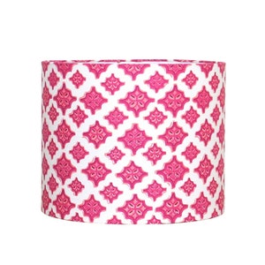 Boho Drum Lampshade, Pink Ikat Fabric, Table Lamp Shade for Girls Room