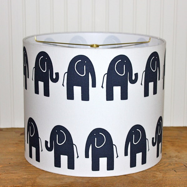 Children's Drum Lamp Shade Lampshade Pendant Navy Ele the Elephant Made to Order