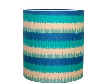 Tula Blue Ikat Drum Lampshade - Hand Printed Fabric