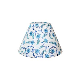 Blue Floral Block Print Lampshade: Boho Handprinted Lamp Cover, Artisan Home Decor