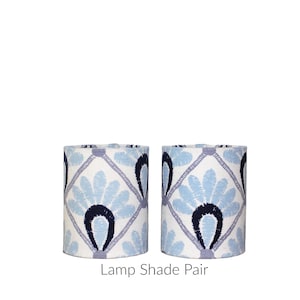 Blue Floral Chandelier Shades, Block Print Pair of Sconce Shades, Boho Fabric Drum Lampshade, Lamp Cover for Wall or Small Table Lamp