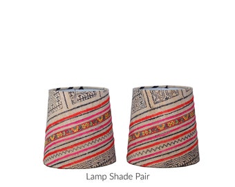 Indigo Blue Hmong Sconce Shades - Vintage Tribal Fabric - Neon Stripes