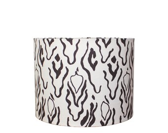 Monochrome Drum Lamp Shade - Minimalist Lampshade - Brush Strokes Motif