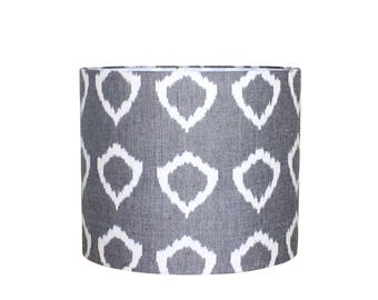 Modern Gray Ikat Drum Lampshade - Handwoven Fabric