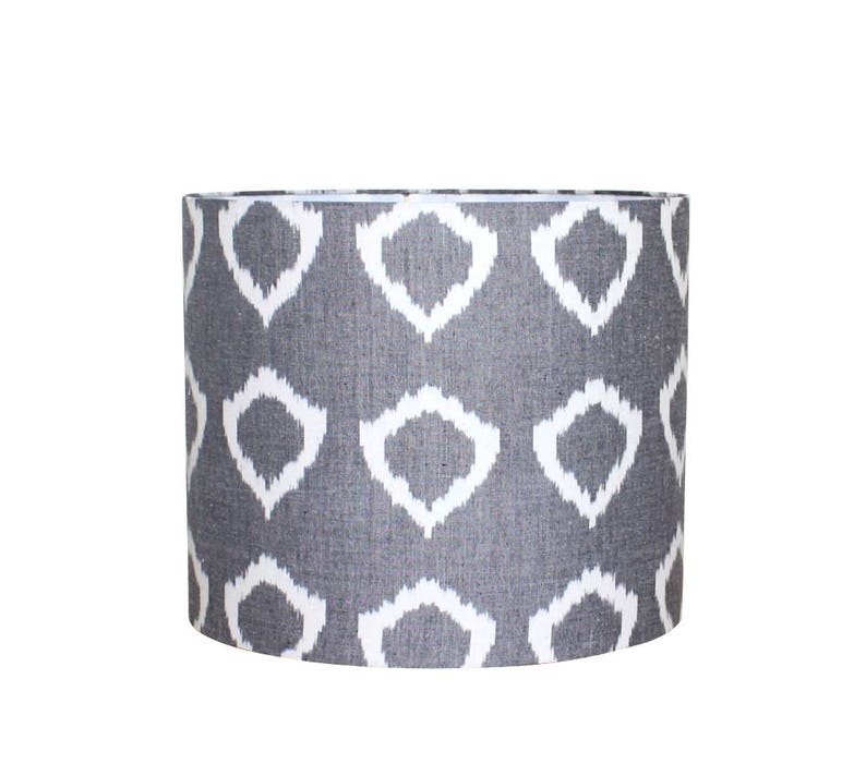 Modern Gray Ikat Drum Lampshade Handwoven Fabric image 1