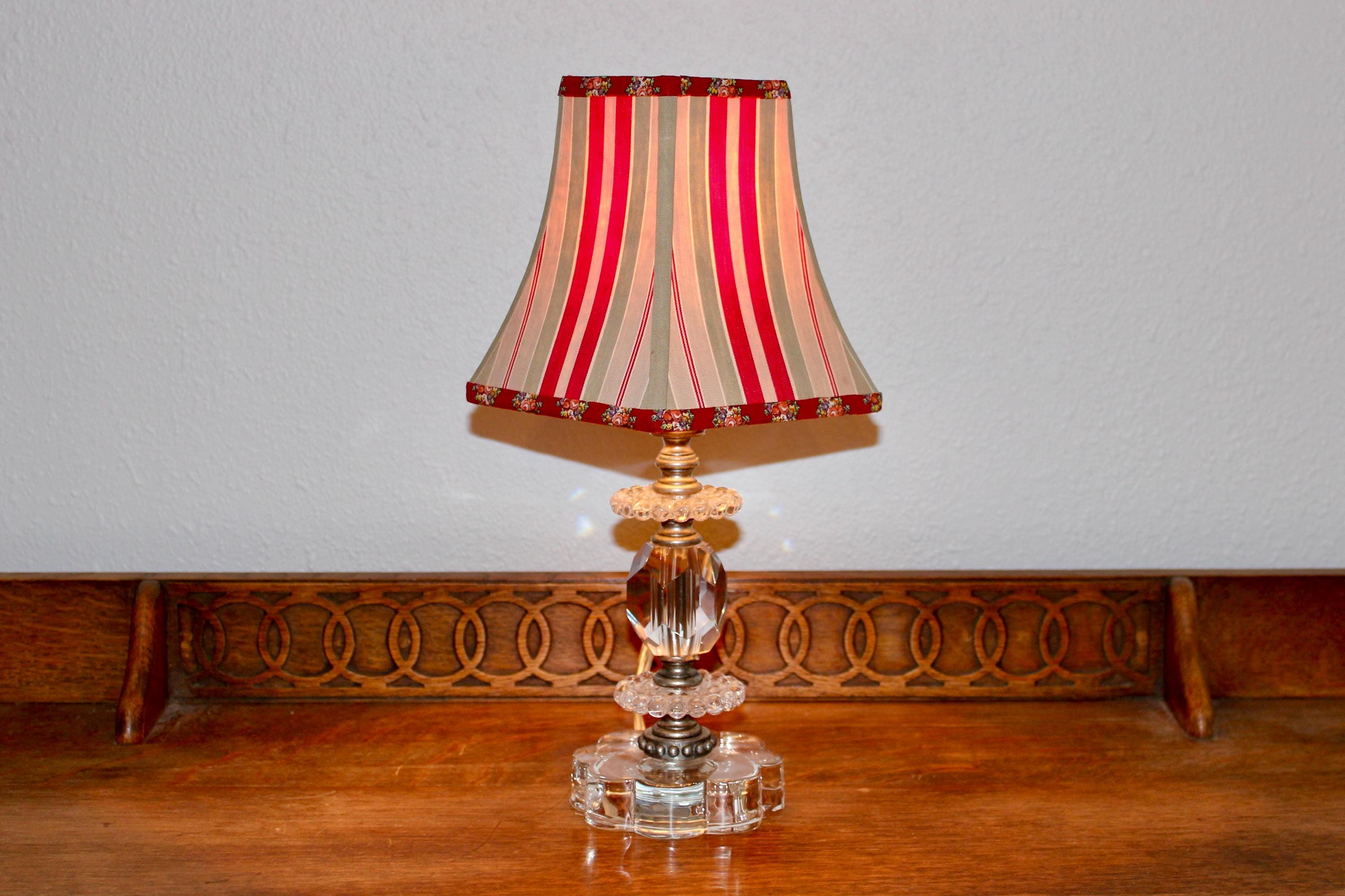 Red Ticking Clip-on Lampshade, Vintage French Sconce or Accent