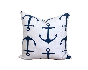 Nautical Pillow Cover - Navy Blue Anchors - Last One!