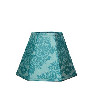 Vintage Aqua Damask Lampshade, Handprinted French Designer Fabric