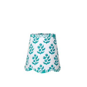 Green Floral Scalloped Lampshade, Block Print Fabric, Clip-On Sconce Shade