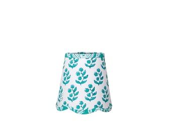 Green Floral Scalloped Lampshade, Block Print Fabric, Clip-On Sconce Shade