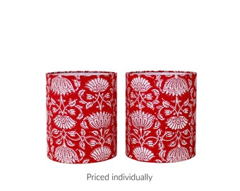Indian Floral Block Print Drum Shade in Red and White - Priced Individually - Last one!