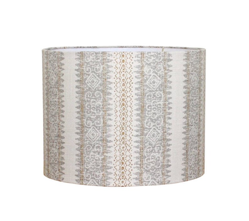 Custom Lamp Shade Gray Stripes Drum Lampshade Chic Modern Lighting