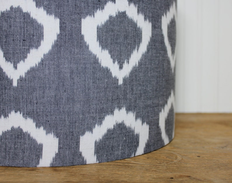 Modern Gray Ikat Drum Lampshade Handwoven Fabric image 4