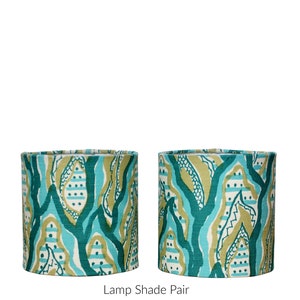Handprinted Eliza Mini Drum Shades in Peacock Pair of Sconce Shades image 1