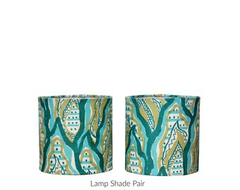 Handprinted Eliza Mini Drum Shades in Peacock - Pair of Sconce Shades