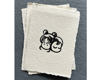 Hand carved, soul, mini print, Lino cut, block print, khadi paper, original, minimal, card, hand printed, A7, monochrome, stamp