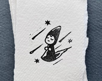 Hand-Printed Lino Cut: Minimalist A7 Khadi Paper Art