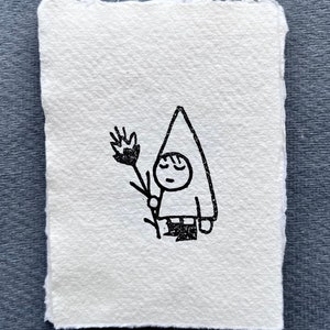 Sculpté à la main, enfants, mini impression, coupe lino, impression au bloc, papier khadi, original, minimal, carte, imprimé à la main, A7, monochrome, timbre, bouddha
