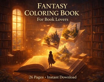 Book Lover Coloring Book for Adults, Fantasy Coloring Pages Printable, Relaxing Coloring Book PDF, Reading Coloring Book, Instant Download