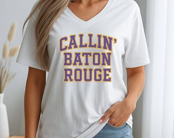 Camiseta deportiva de Baton Rouge, Louisiana, camiseta para el día del partido, canción country, cuello en V Tigers Pride, canción Calling Baton Rouge, camiseta ajustada con cuello en V