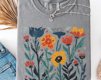 Camiseta "Prado de flores silvestres", ilustración floral, camiseta botánica, camiseta de flores, Comfort Colors®, camiseta Cottage Core