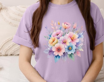 Camisa Boho Floral em Cores Confortáveis, Camisa Floral, Flores em Tons Pastel, Presente Floral, Amante de Flores, Camisa em Cores Confortáveis, Estilo Cottage Core, Presente para a Mãe