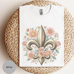 Camiseta con flores de lis, vintage con flores rosas, estilo Nueva Orleans, flores silvestres, para mujer, de Pascua.