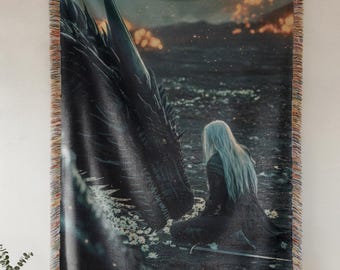 Throne of Glass Blanket Manon Blackbeak Abraxos Aelin Galathynius Rowan Whitethorn Fantasy Bookish Gift, Sarah J. Maas Woven Throw.