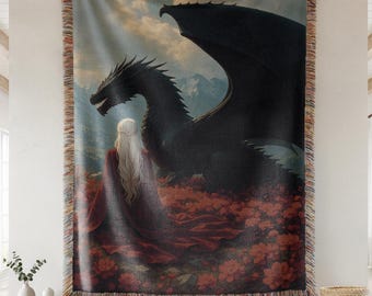 Throne of Glass Woven Blanket : Manon Blackbeak & Abraxos,Fantasy Reader Gift.
