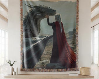 Throne of Glass Blanket Manon Blackbeak Abraxos Aelin Galathynius Rowan Whitethorn Fantasy Bookish Gift, Sarah J. Maas Woven Throw.