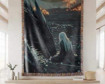 Throne of Glass Blanket Manon Blackbeak Abraxos Aelin Galathynius Rowan Whitethorn Fantasy Bookish Gift, Sarah J. Maas Woven Throw.