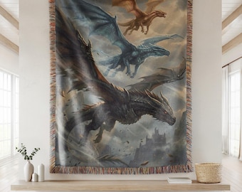Fourth Wing Woven Blanket: Tairn, Sgaeyl, and Andarna Blanket, Aretia Merch, Onyx Storm Gifts.