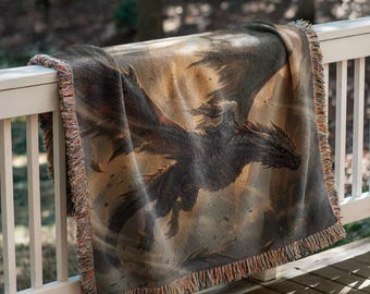 Throne of Glass Blanket Manon Blackbeak Abraxos Aelin Galathynius Rowan Whitethorn Fantasy Bookish Gift, Sarah J. Maas Woven Throw.
