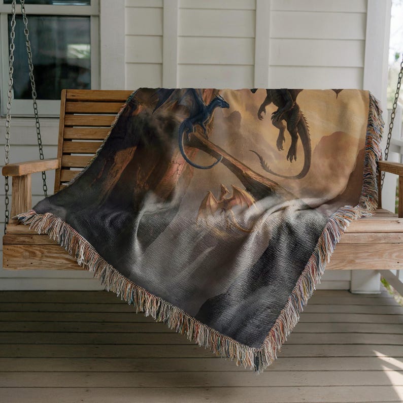 Tairn Sgaeyl Andarna Blanket, Fourth Wing Dragon Trio, Basgiath Parapet Sunset Art, Iron Flame Squad Gift, Onyx Storm Woven Tapestry bild 5