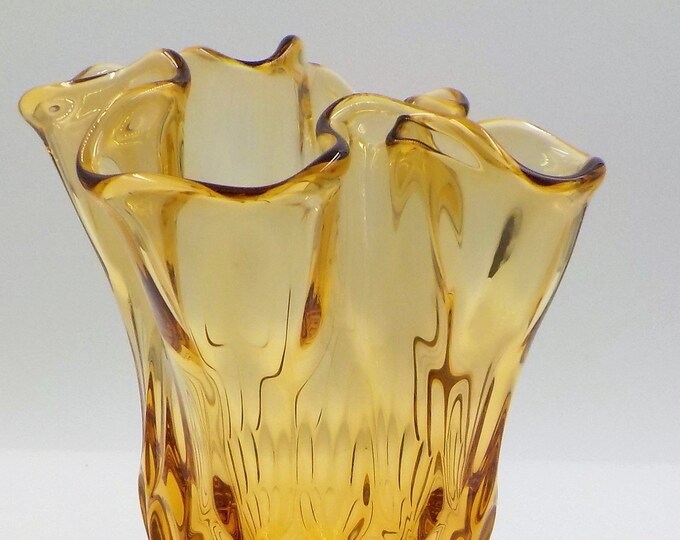 Vintage Fenton Handkerchief Vase Thumbprint Colonial Amber Superior