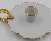 Vintage Porcelain Single Handled Candle Holder - Chamber Candle Holder - Gold Gilding - Simple Elegance