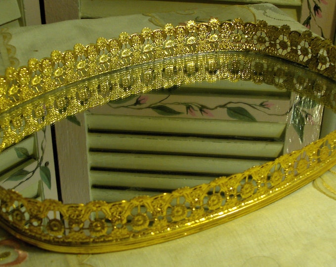 BEAUTIFUL Vintage Oval Vanity Mirrored Tray COTTAGE CHARM Etsy