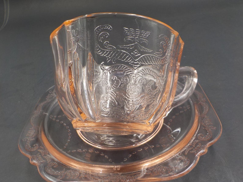 Set of 4 Pink Depression Glass Cups and Saucers Federal Etsy