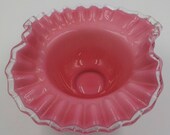 Vintage Ruffled Bowl - Fenton Peach Silver Crest - Superior Condition - Gift for Her