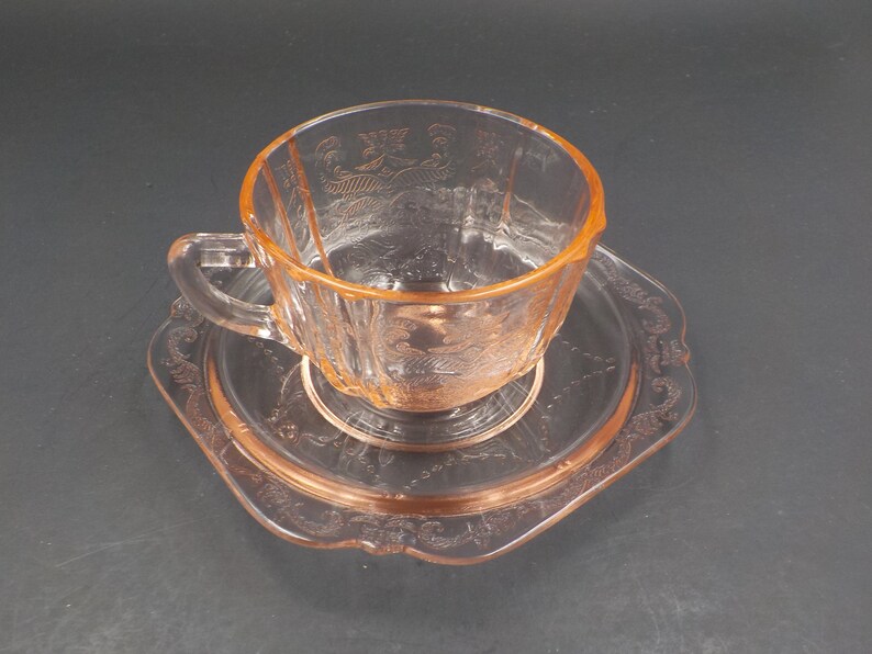 Set of 4 Pink Depression Glass Cups and Saucers Federal Etsy