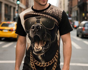 Rottweiler with Gold Chains Tee | All-Over Print