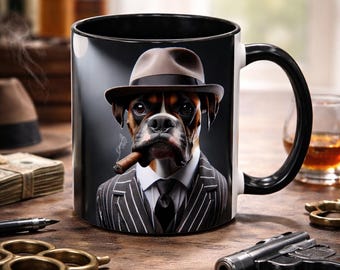 Taza de café con diseño de perro bóxer gánster, regalo para amantes de los animales