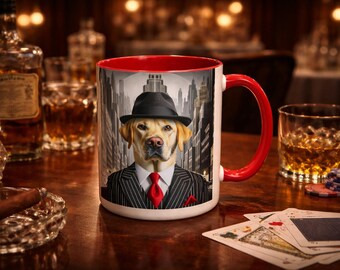 Labrador Gangster Mug – 1920s Noir Dog in Pinstripe Suit | Speakeasy Gift for Dog Lovers