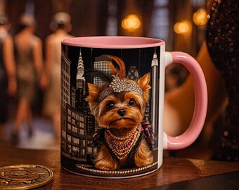 Yorkshire Terrier Coffee Cup, Flapper Lady Gangster Mug
