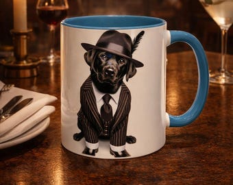 Black Lab Gentleman Accent Coffee Mug, Labrador Dog Lover Gift, Pet Owner Present